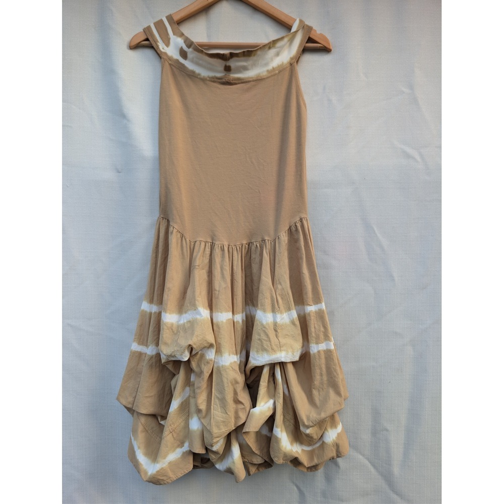 Luna Luz Lagenlook Dress Small Khaki Tie Dye Cotton Parachute Balloon Hem Artsy